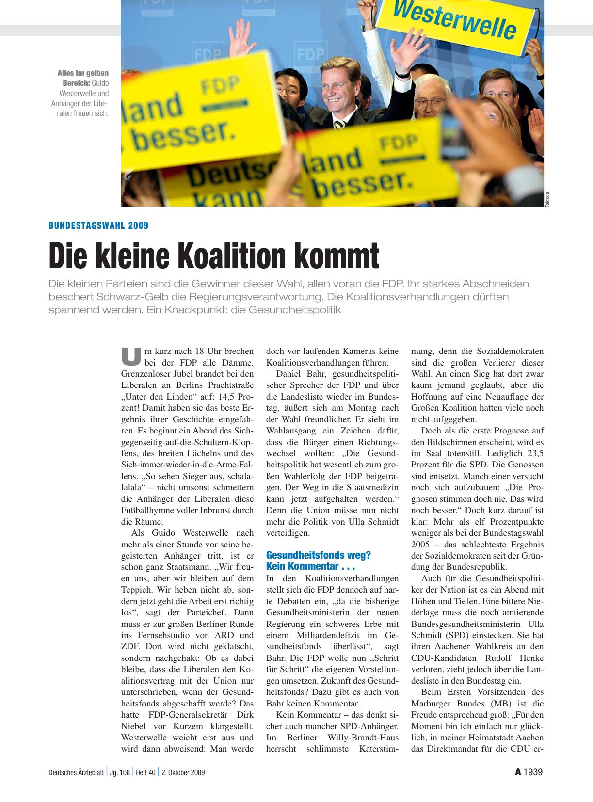 Vorschauseite 1: Bundestagswahl 2009: Die kleine Koalition kommt