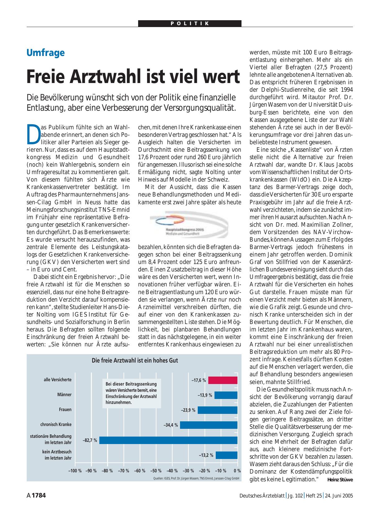 Vorschauseite 1: Umfrage: Freie Arztwahl ist viel wert