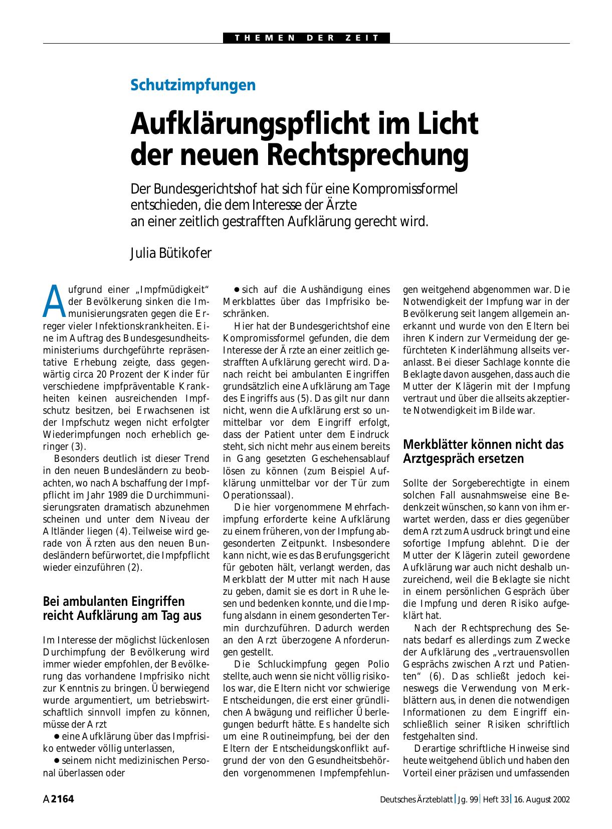 Vorschauseite 1: Schutzimpfungen: Aufklärungspflicht im Licht der neuen Rechtsprechung