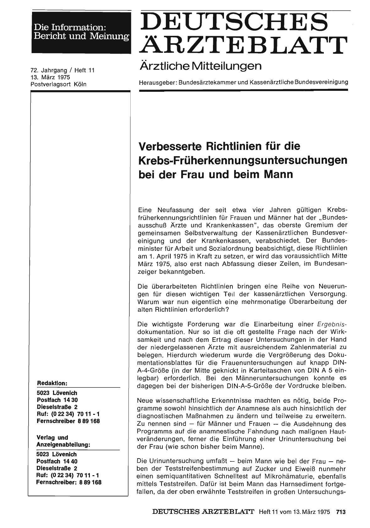 Vorschauseite 1: Verbesserte Richtlinien für die Krebs-Früherkennungsuntersuchungen bei der Frau und beim Mann