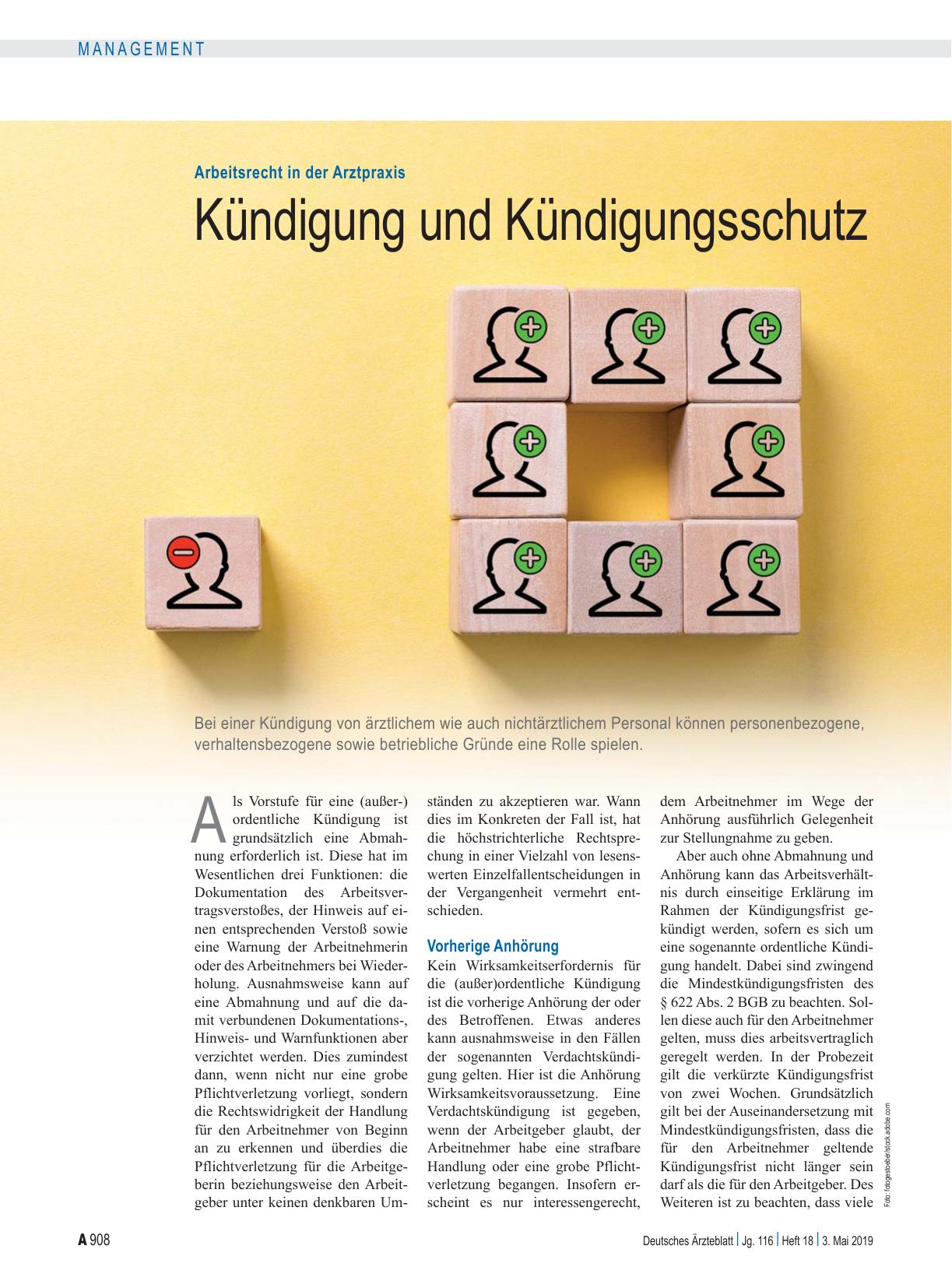Vorschauseite 1: Arbeitsrecht in der Arztpraxis: Kündigung und Kündigungsschutz