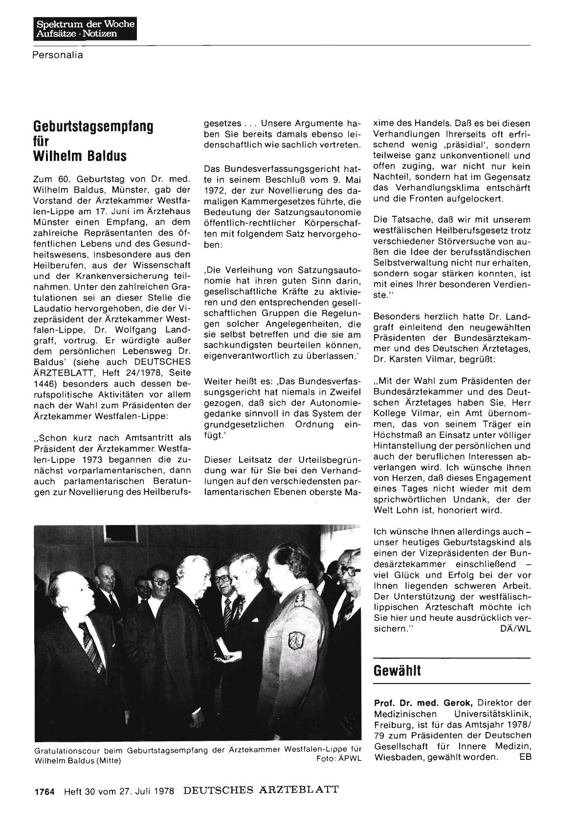 Vorschauseite 1: Geburtstagsempfang für Wilhelm Baldus
