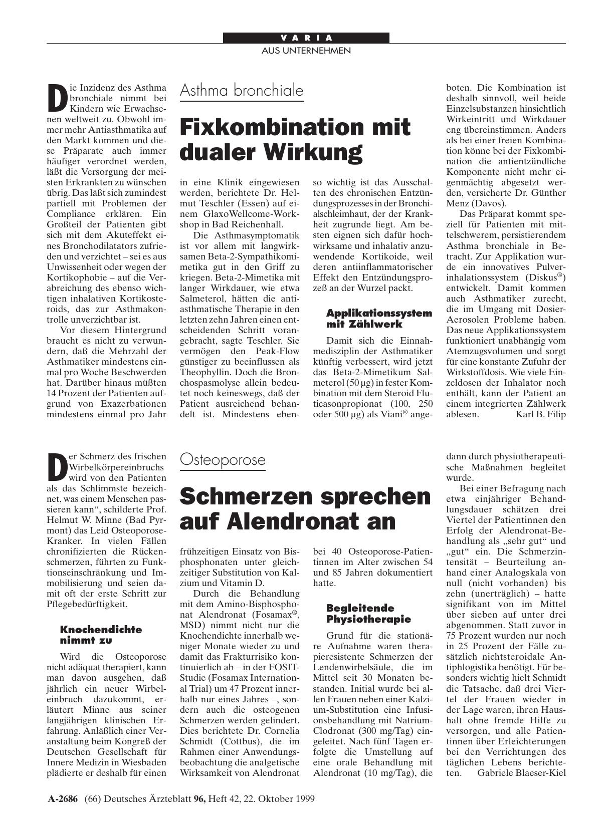 Vorschauseite 1: Osteoporose: Schmerzen sprechen auf Alendronat an