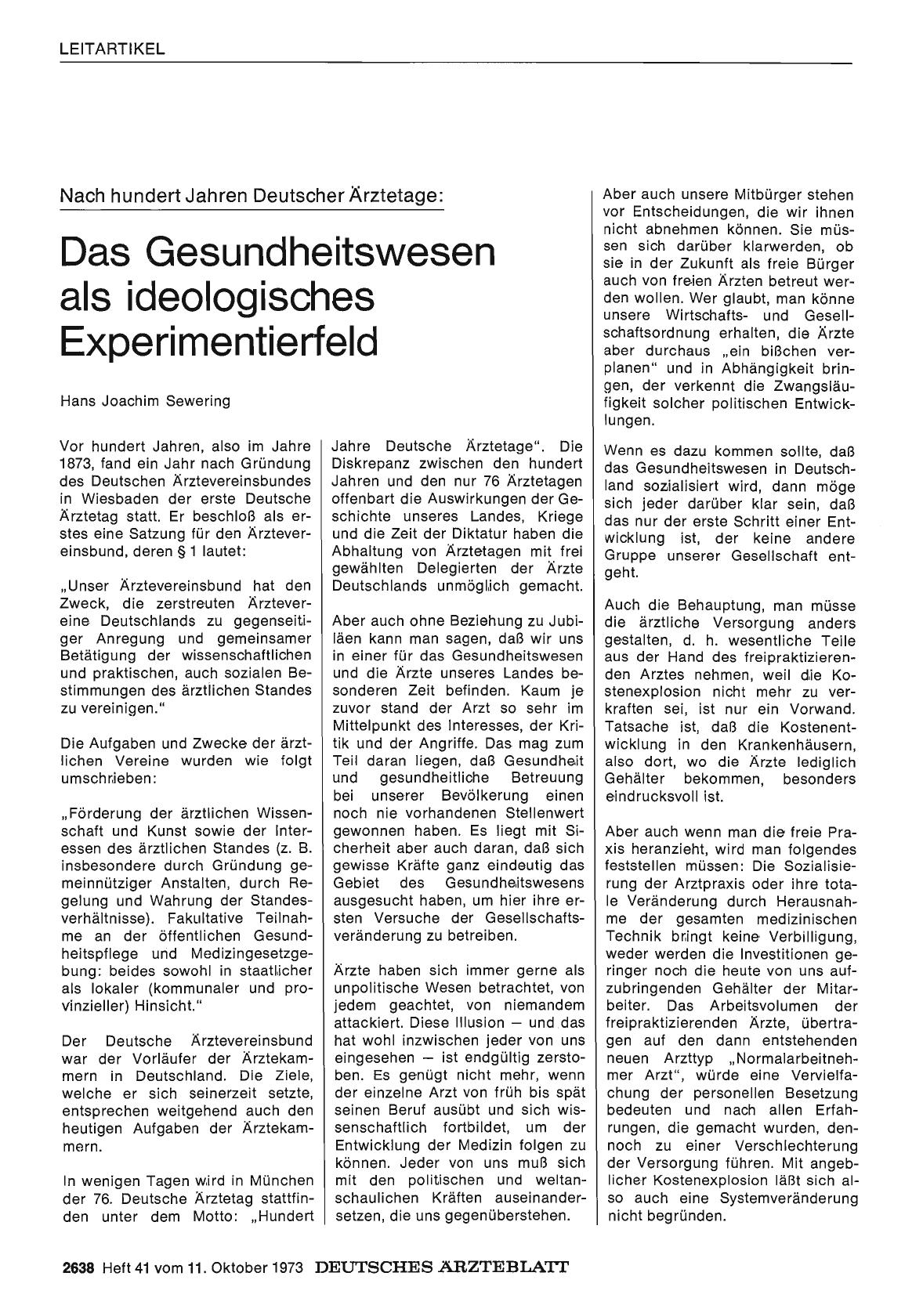 Vorschauseite 1: Nach hundert Jahren Deutscher Ärztetage: Das Gesundheitswesen als ideologisches Experimentierfeld