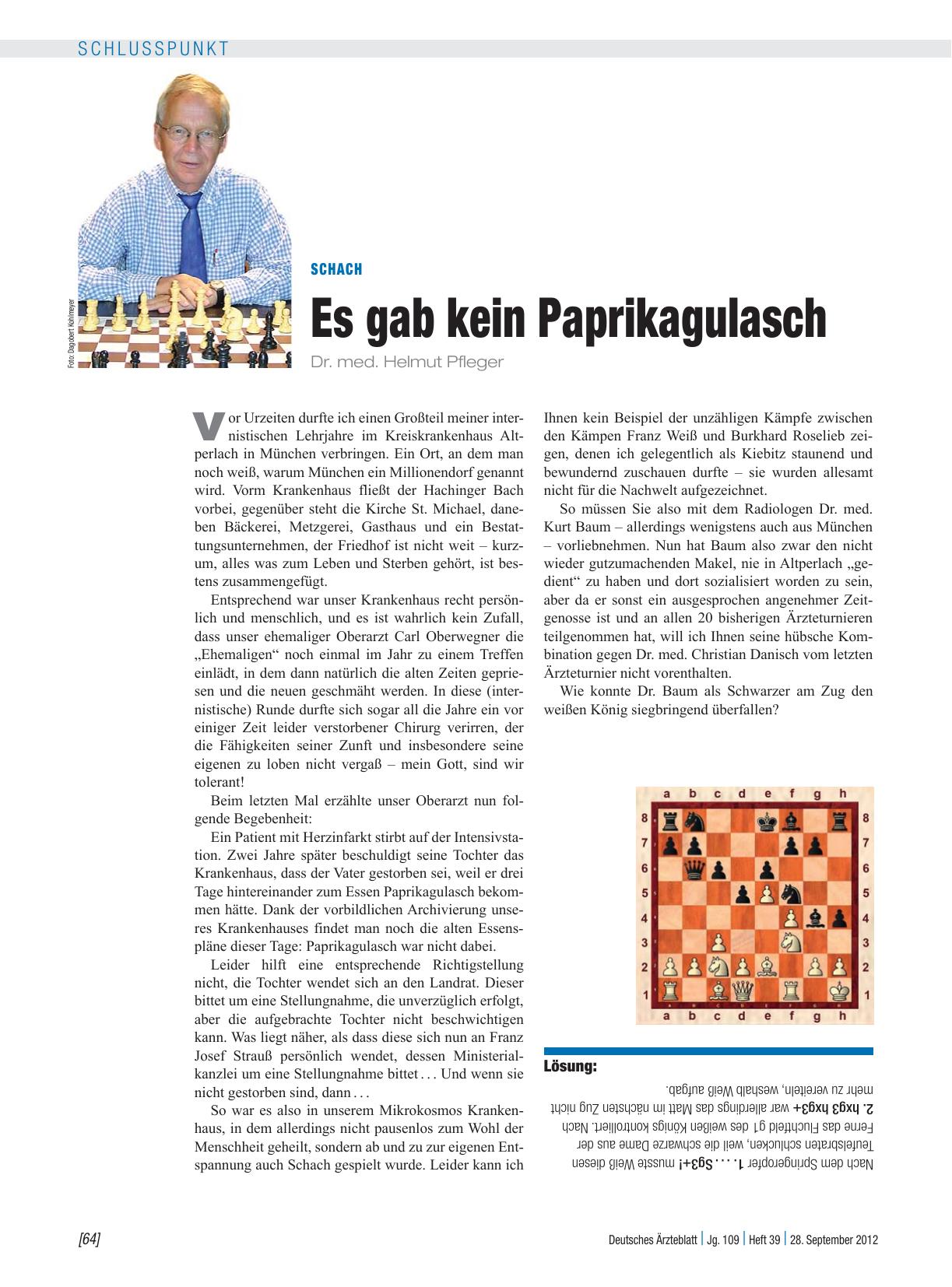 Vorschauseite 1: Schach: Es gab kein Paprikagulasch