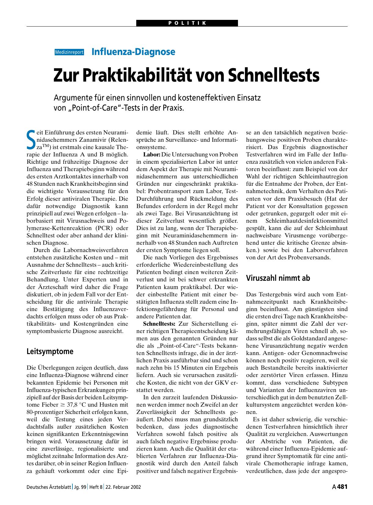 Vorschauseite 1: Influenza-Diagnose: Zur Praktikabilität von Schnelltests