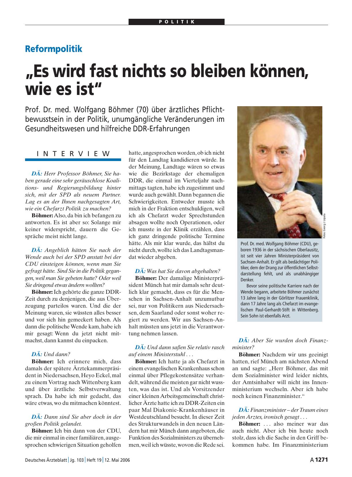 Vorschauseite 1: Reformpolitik: „Es wird fast nichts so bleiben können, wie es ist“