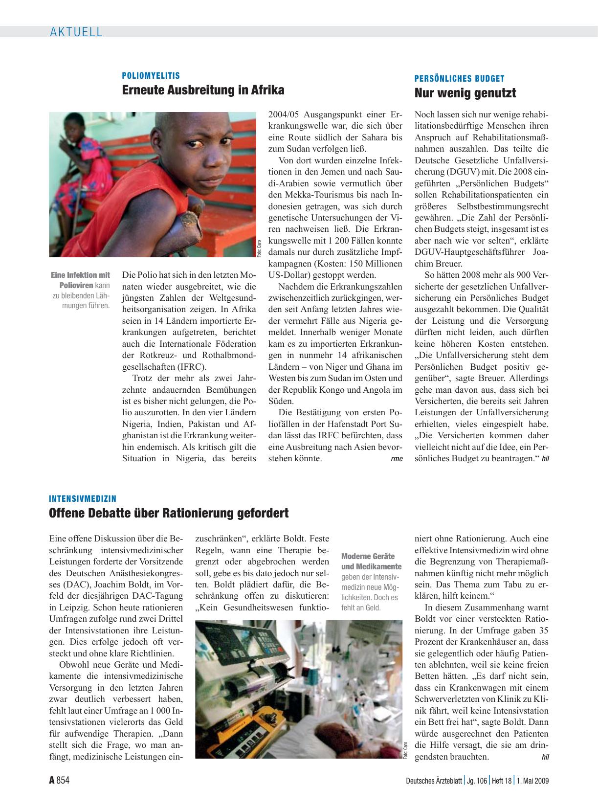 Vorschauseite 1: Poliomyelitis: Erneute Ausbreitung in Afrika