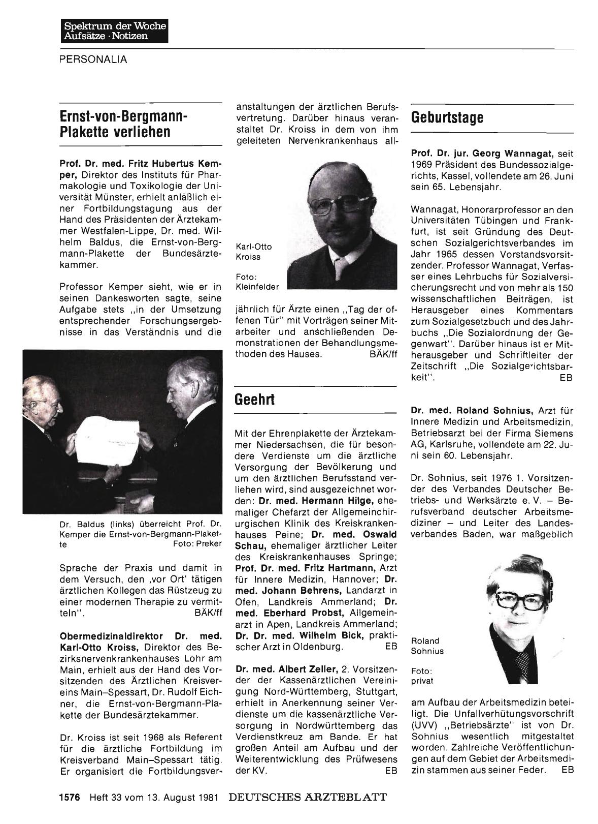 Vorschauseite 1: Ernst-von-Bergmann-Plakette verliehen
