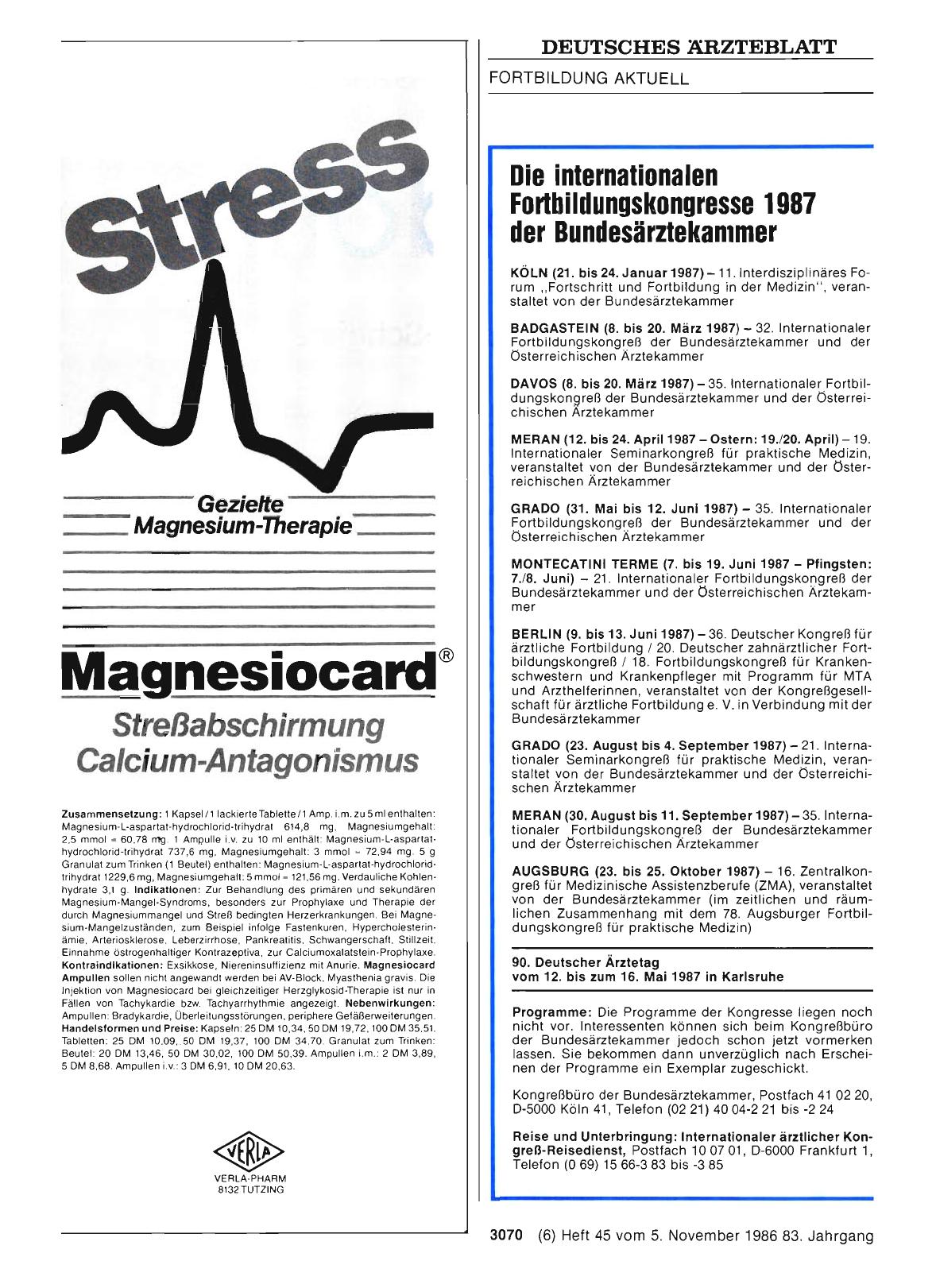 Vorschauseite 1: Die internationalen Fortbildungskongresse 1987 der Bundesärztekammer