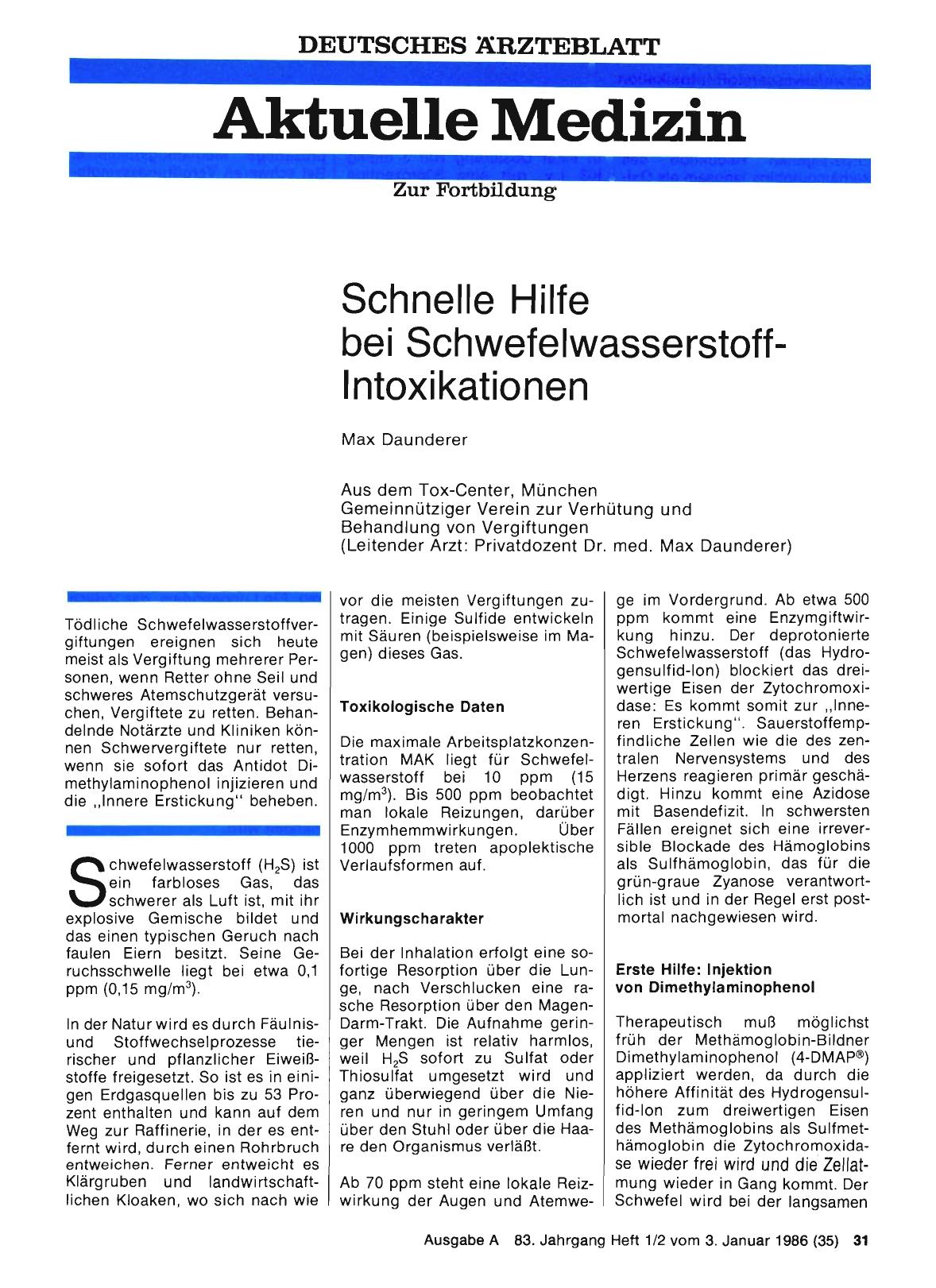 Vorschauseite 1: Schnelle Hilfe bei Schwefelwasserstoff-Intoxikationen