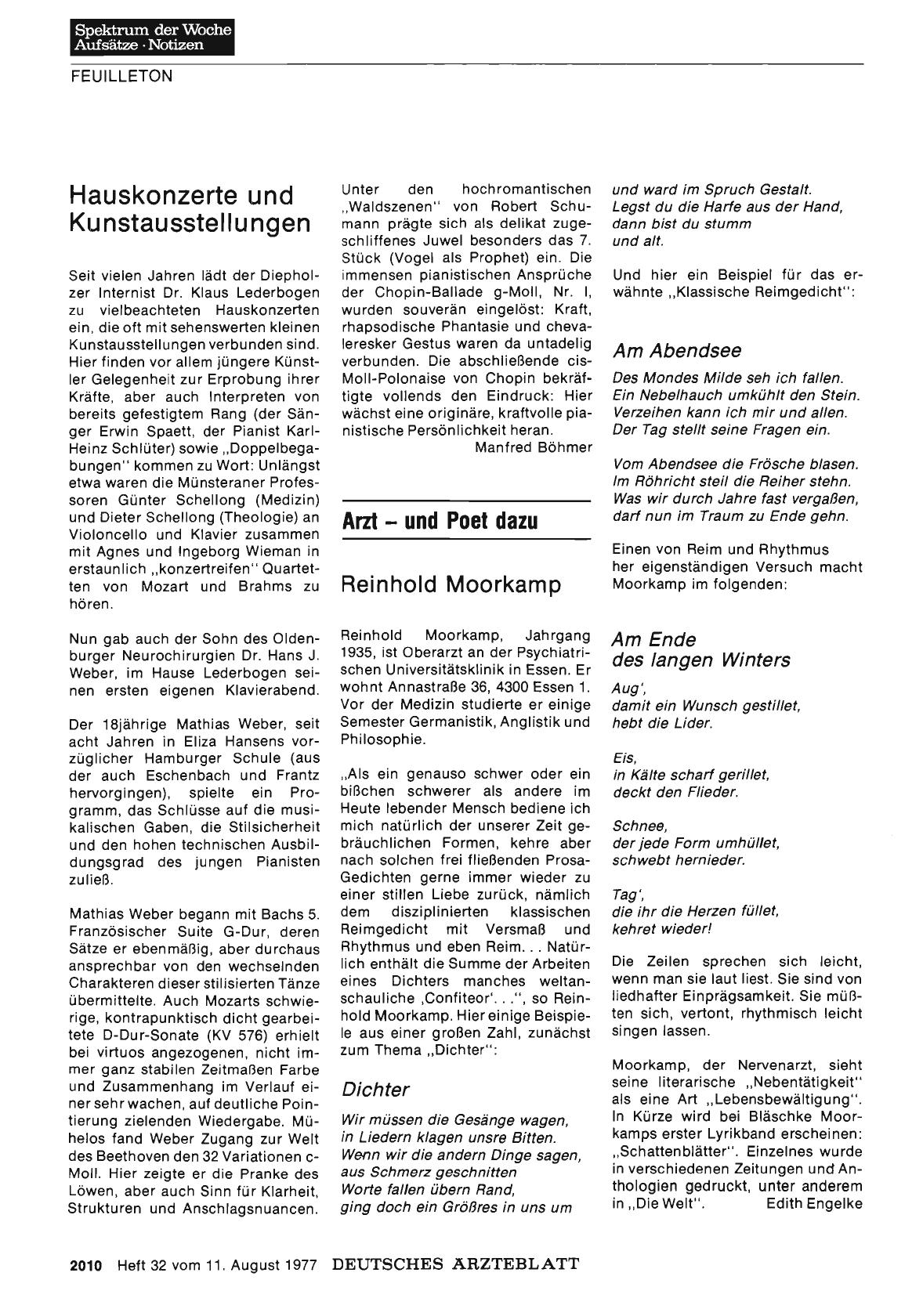 Vorschauseite 1: Arzt - und Poet dazu: Reinhold Moorkamp