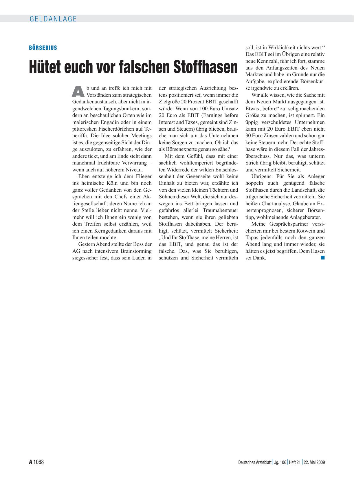 Vorschauseite 1: Börsebius: Hütet euch vor falschen Stoffhasen