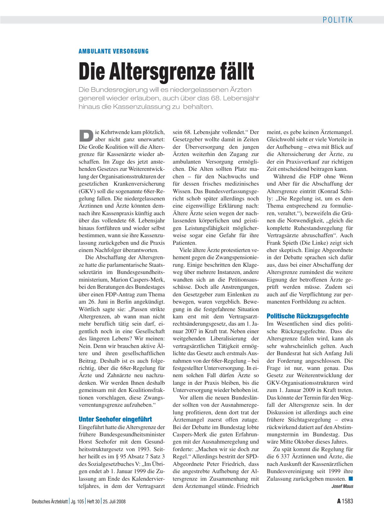 Vorschauseite 1: Ambulante Versorgung: Die Altersgrenze fällt