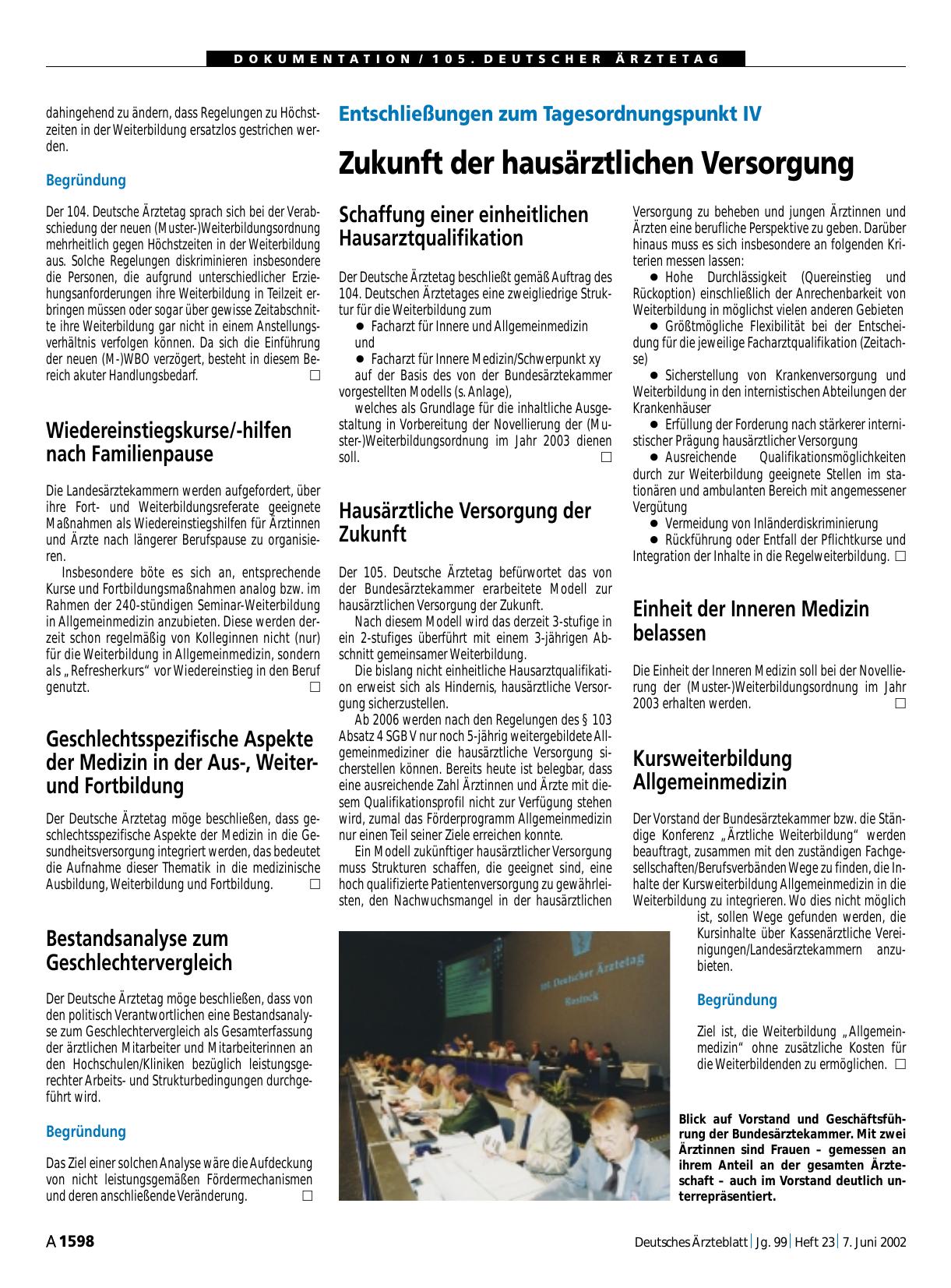 Vorschauseite 1: Entschließungen zum Tagesordnungspunkt IV: Zukunft der hausärztlichen Versorgung