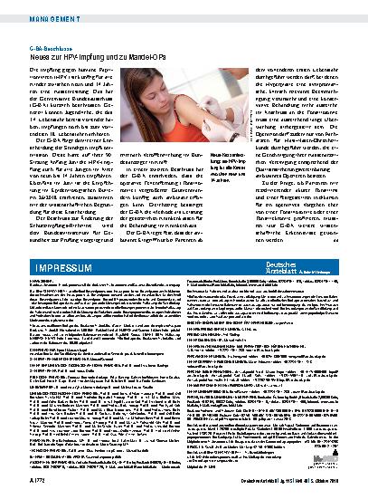 Vorschauseite 1: G-BA-Beschlüsse: Neues zur HPV-Impfung und zu Mandel-OPs