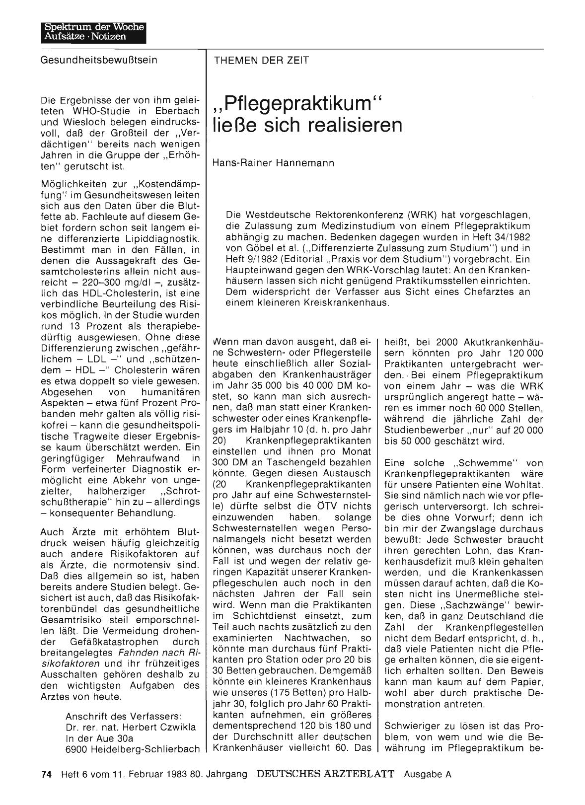 Vorschauseite 1: „Pflegepraktikum“ ließe sich realisieren