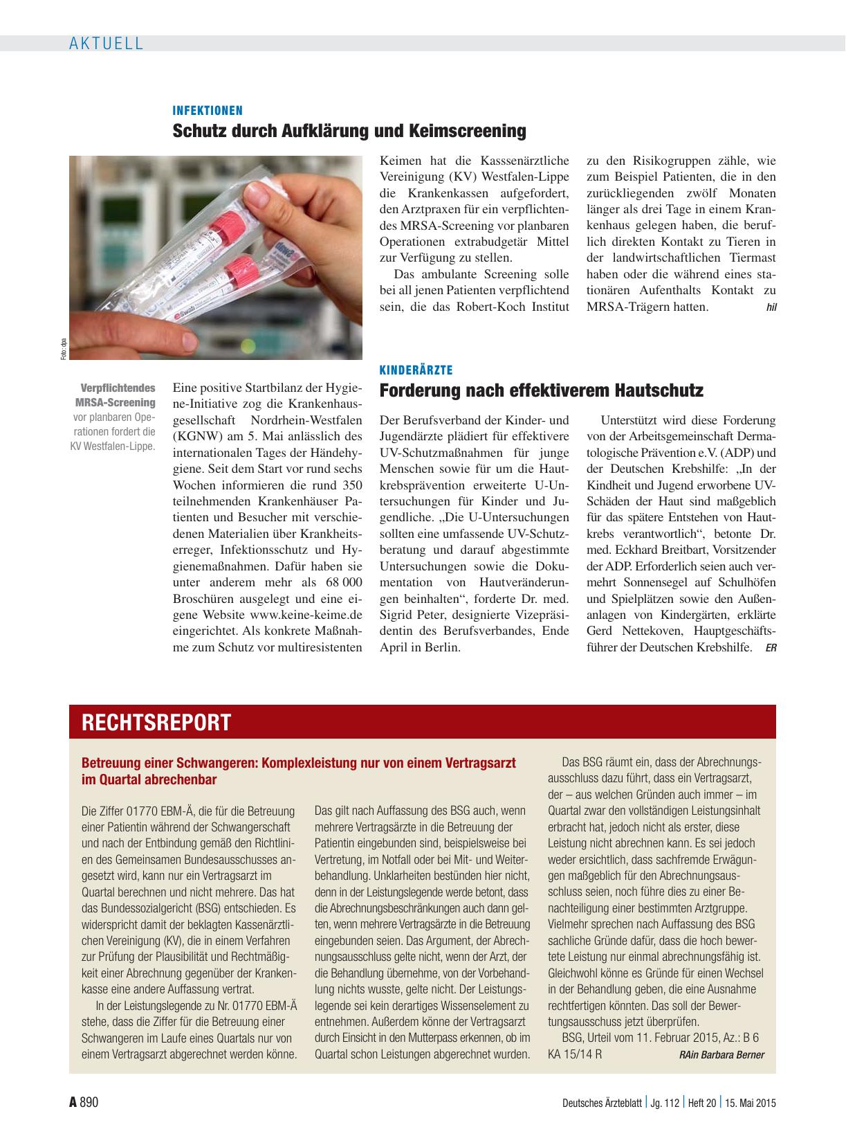 Vorschauseite 1: Betreuung einer Schwangeren: Komplexleistung nur von einem Vertragsarzt im Quartal abrechenbar