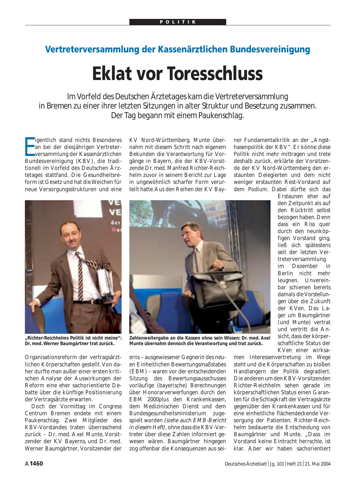 Vorschauseite 1: Vertreterversammlung der Kassenärztlichen Bundesvereinigung: Eklat vor Toresschluss