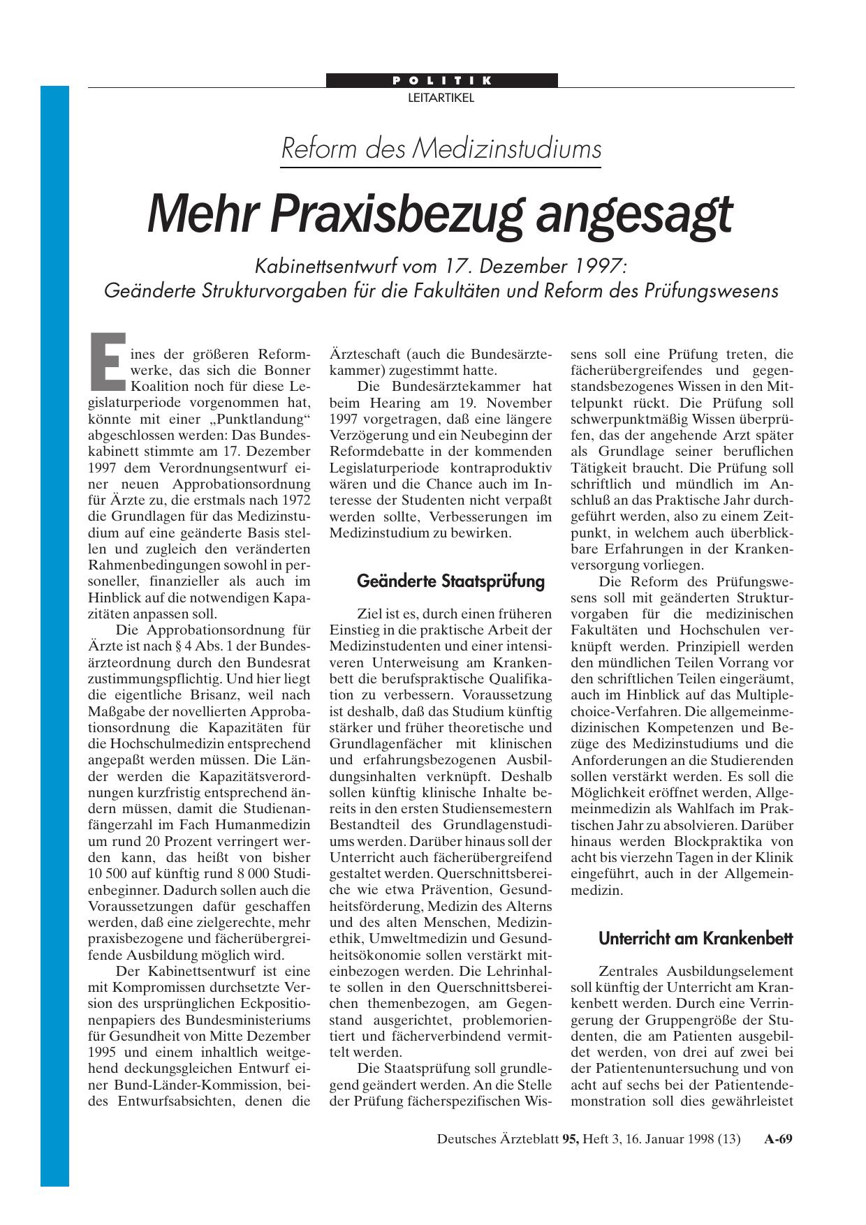 Vorschauseite 1: Reform des Medizinstudiums: Mehr Praxisbezug angesagt