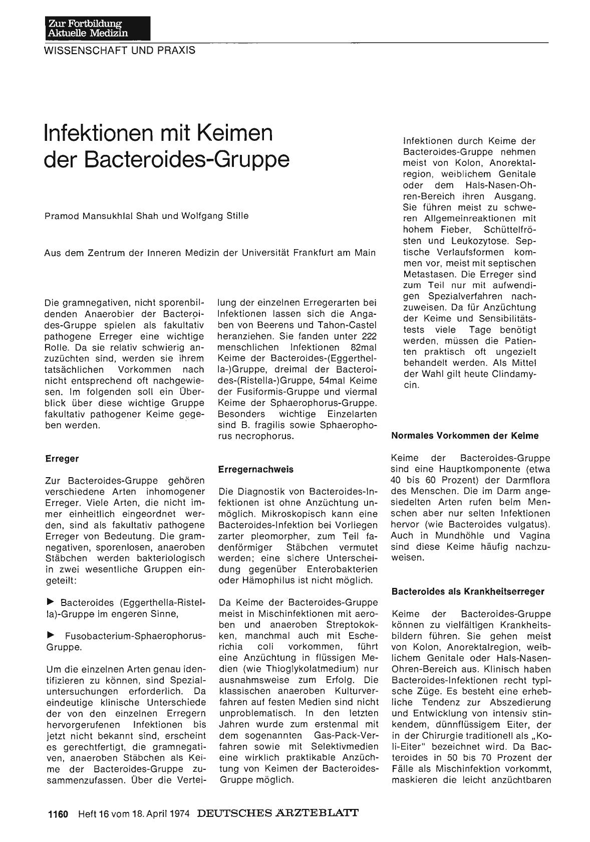 Vorschauseite 1: Infektionen mit Keimen der Bacteroides-Gruppe