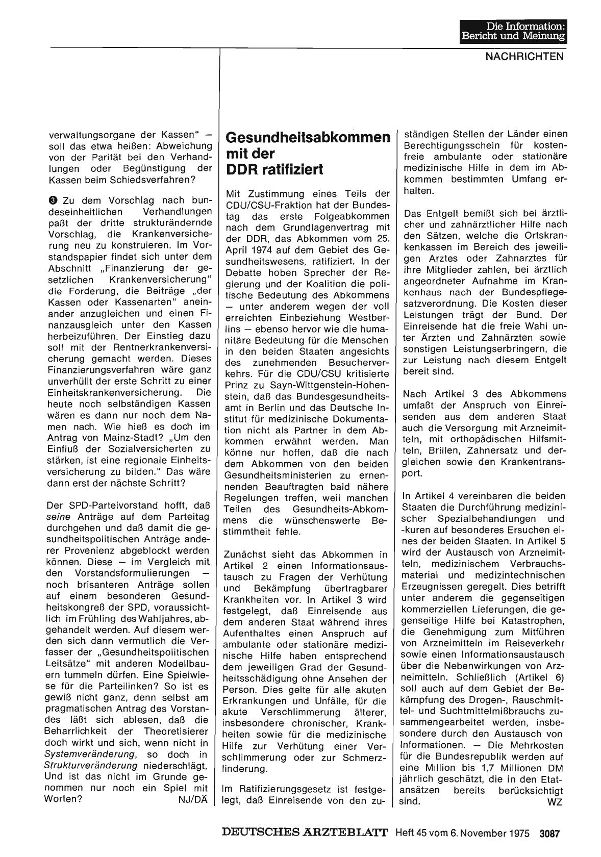 Vorschauseite 1: Gesundheitsabkommen mit der DDR ratifiziert