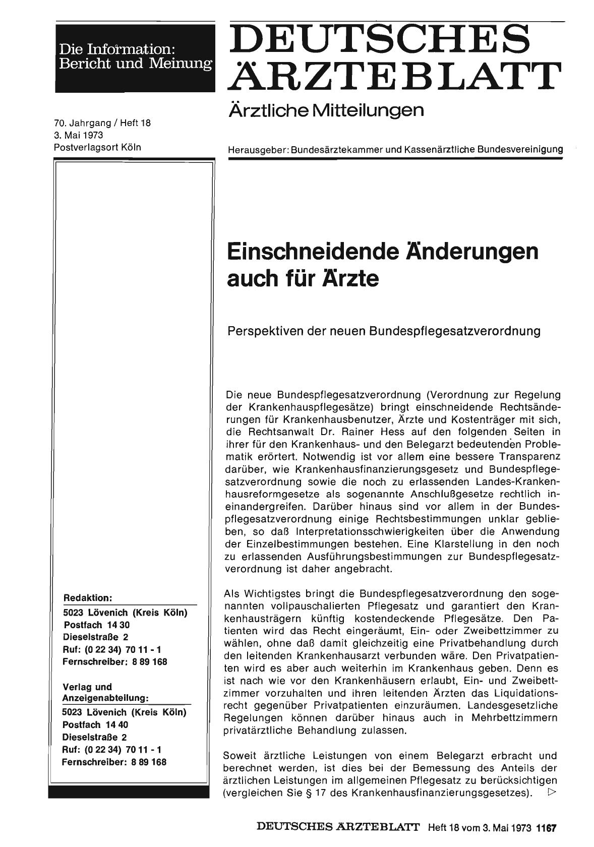 Vorschauseite 1: Einschneidende Änderungen auch für Ärzte: Perspektiven der neuen Bundespflegesatzverordnung