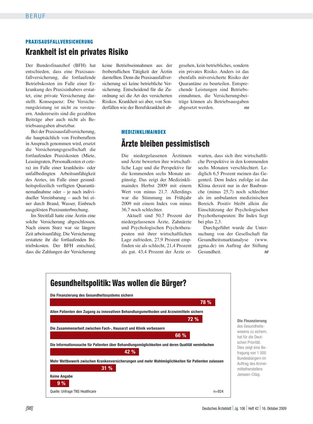 Vorschauseite 1: Medizinklimaindex: Ärzte bleiben pessimistisch