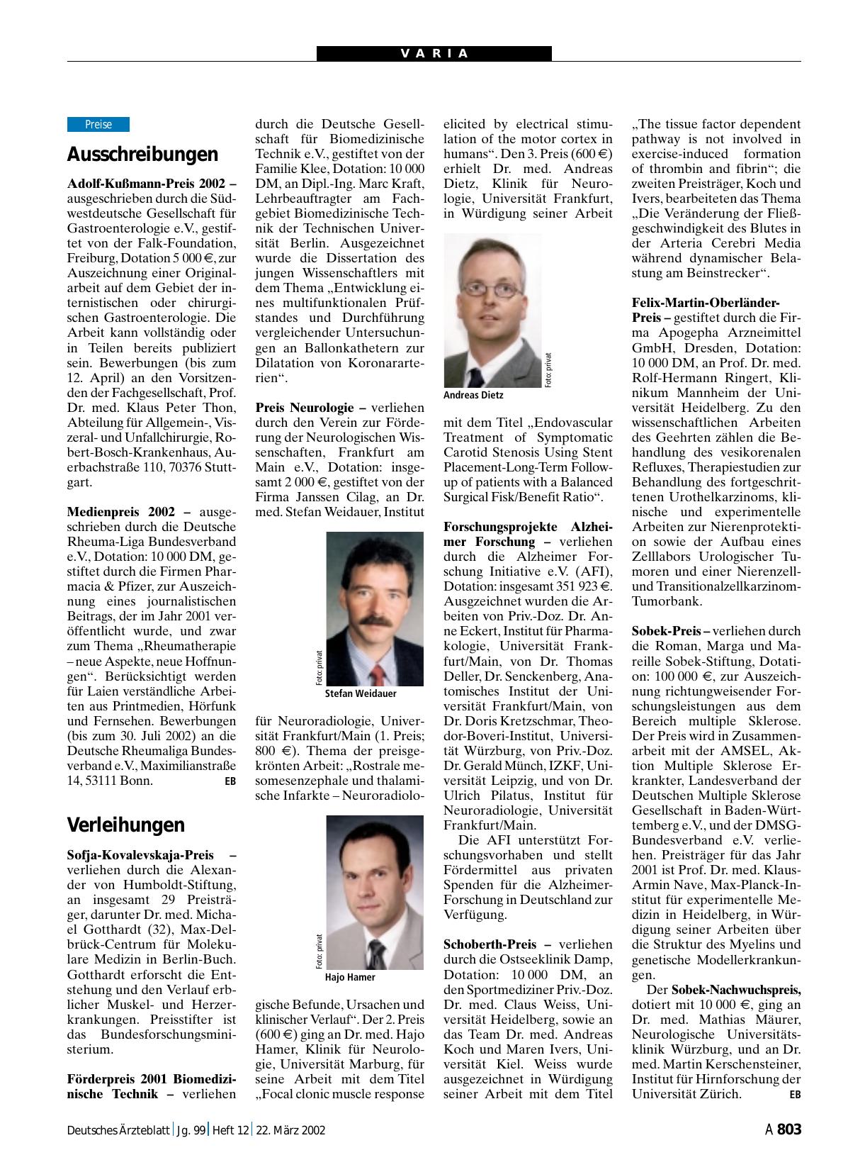 Vorschauseite 1: Verleihungen