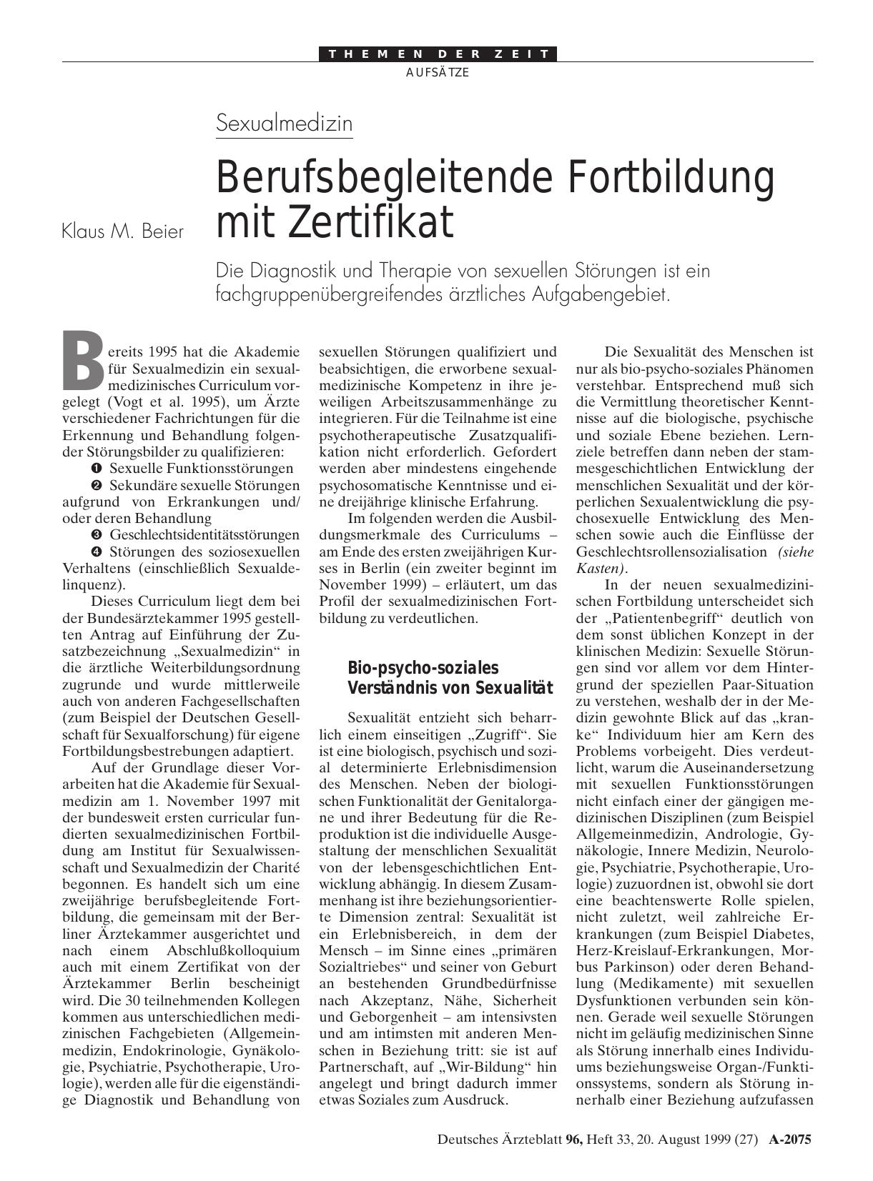 Vorschauseite 1: Sexualmedizin: Berufsbegleitende Fortbildung mit Zertifikat