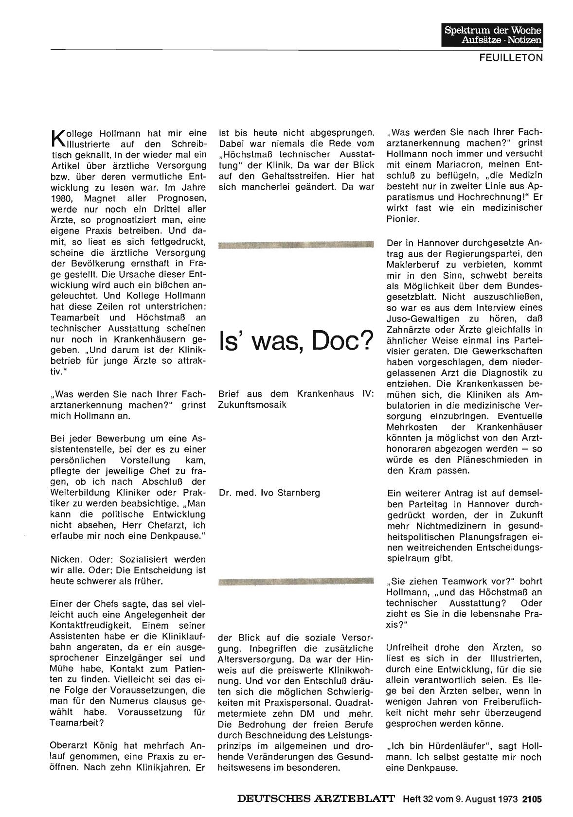 Vorschauseite 1: Is' was, Doc? Brief aus dem Krankenhaus IV: Zukunftsmosaik