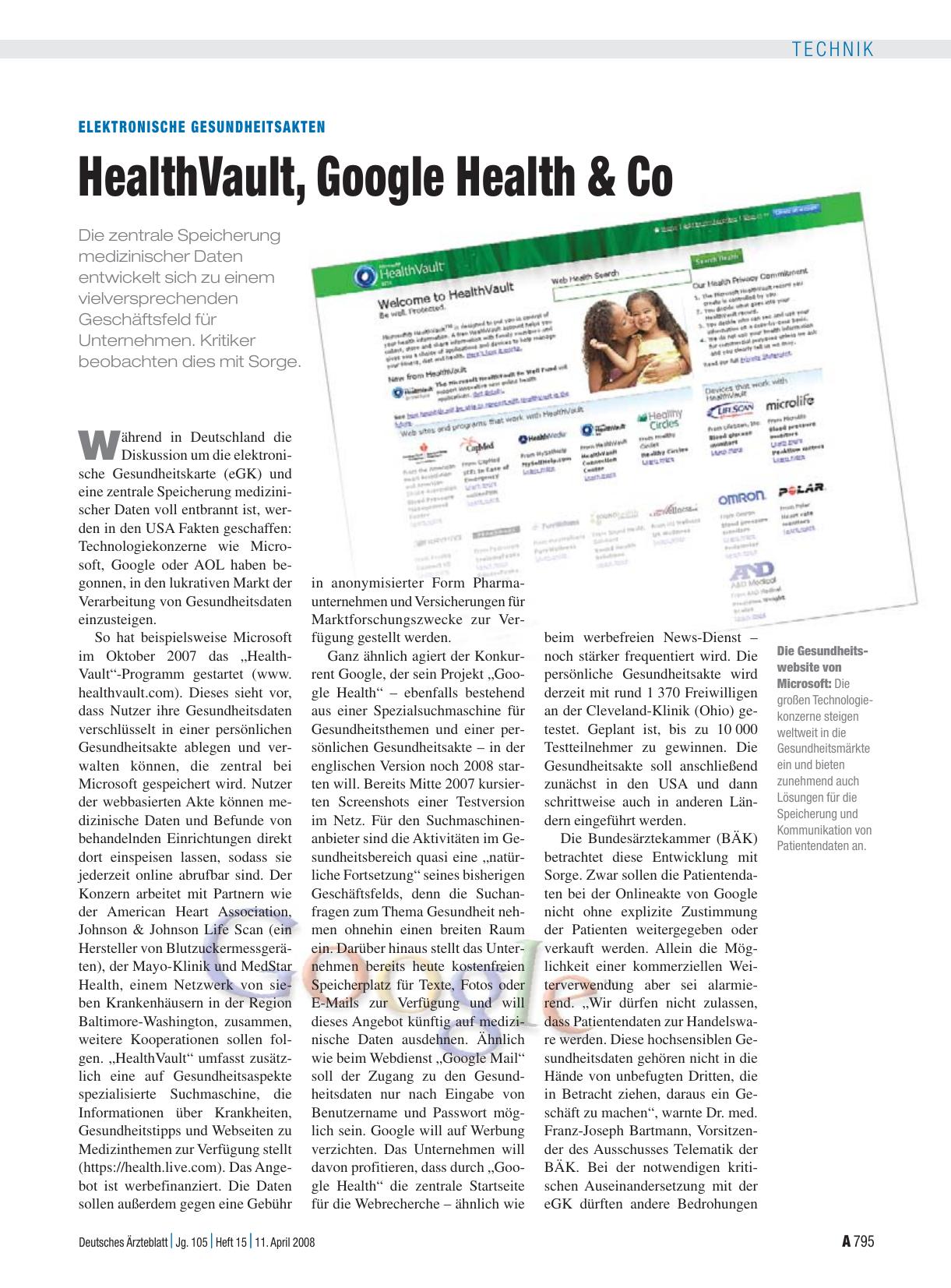 Vorschauseite 1: Elektronische Gesundheitsakten: HealthVault, Google Health & Co