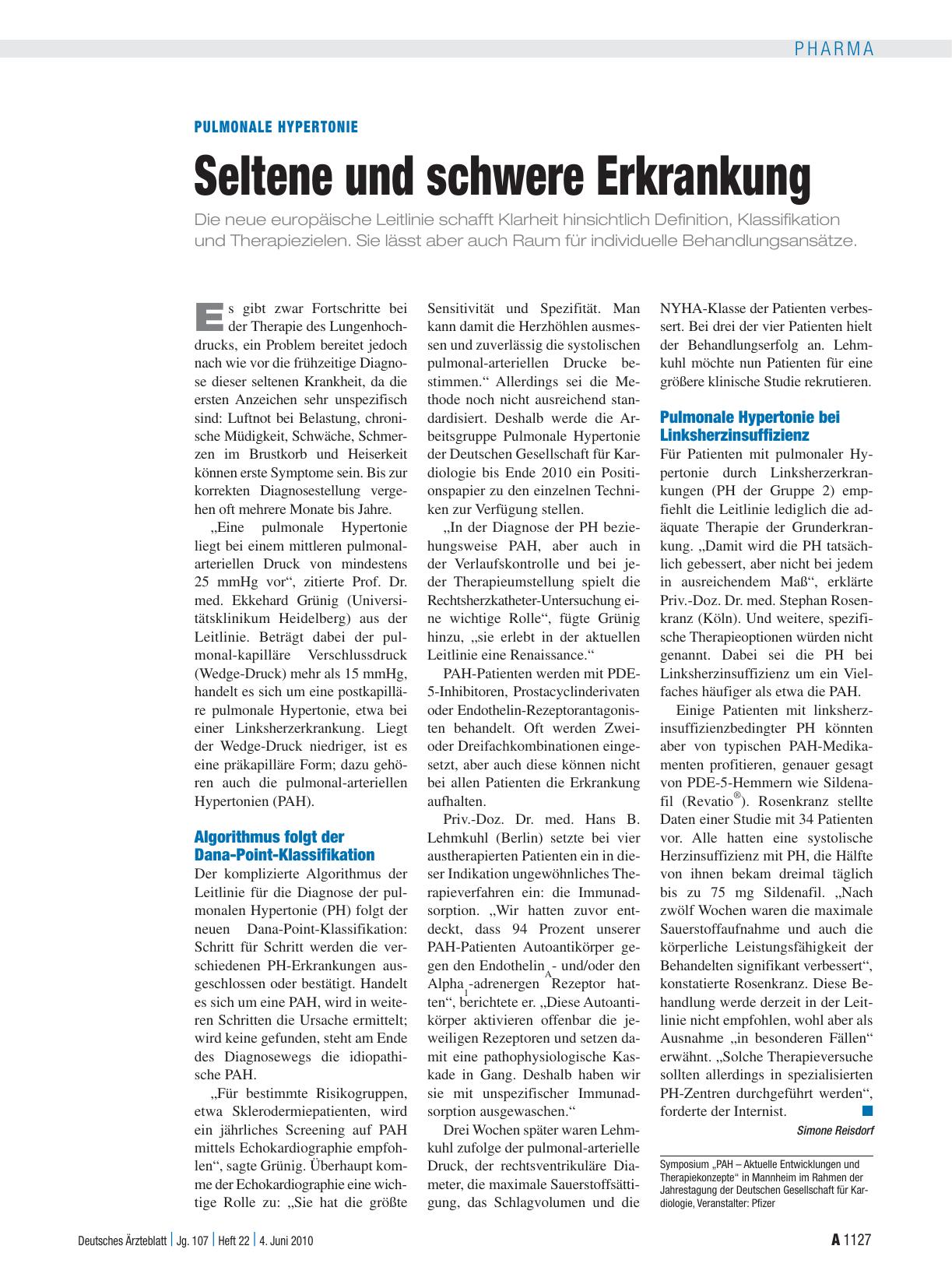 Vorschauseite 1: Pulmonale Hypertonie: Seltene und schwere Erkrankung