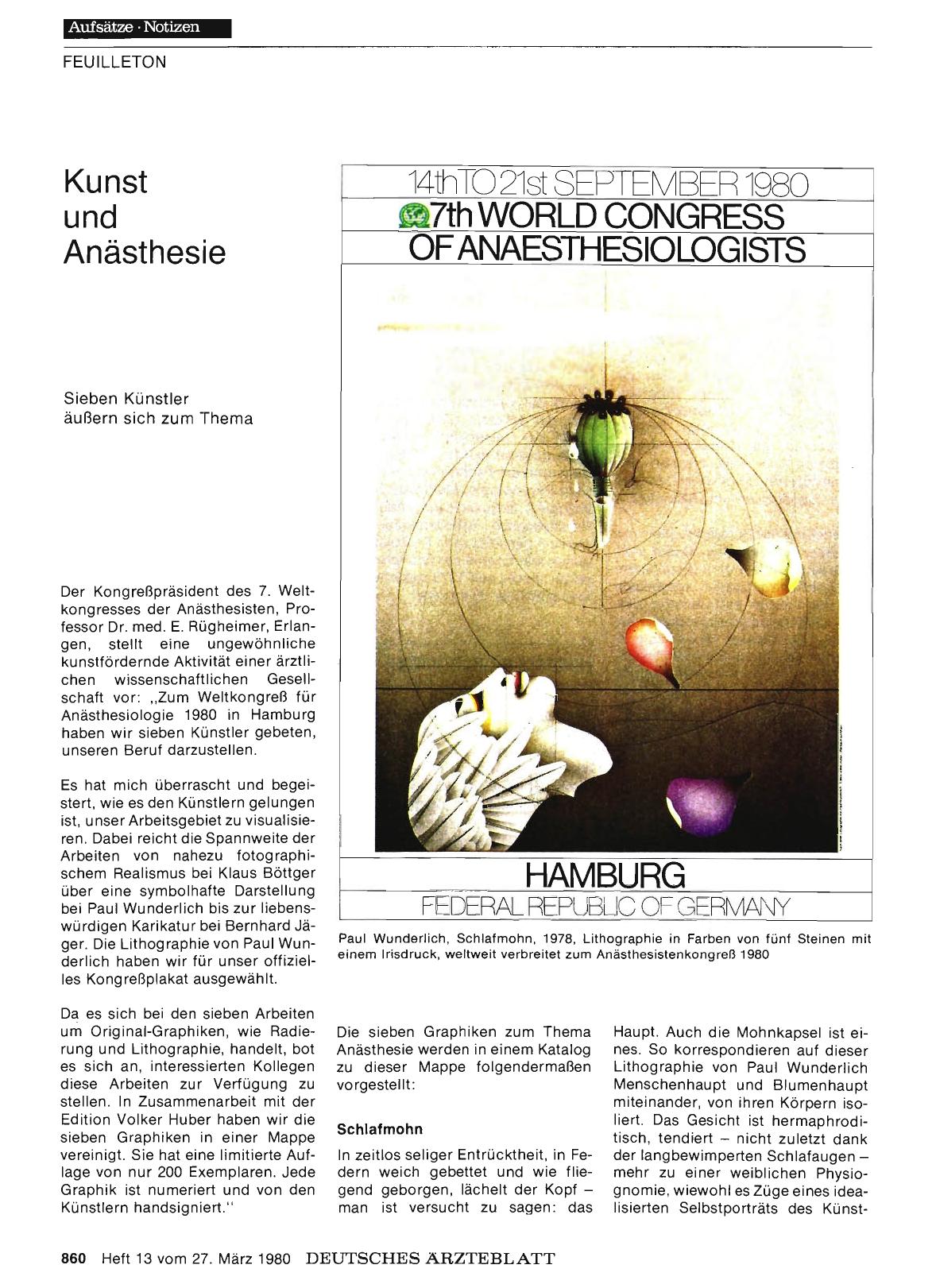 Vorschauseite 1: Kunst und Anästhesie