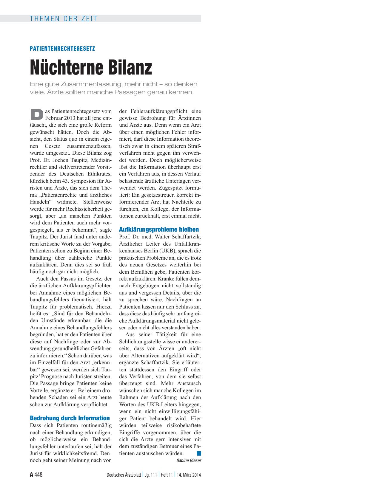 Vorschauseite 1: Patientenrechtegesetz: Nüchterne Bilanz