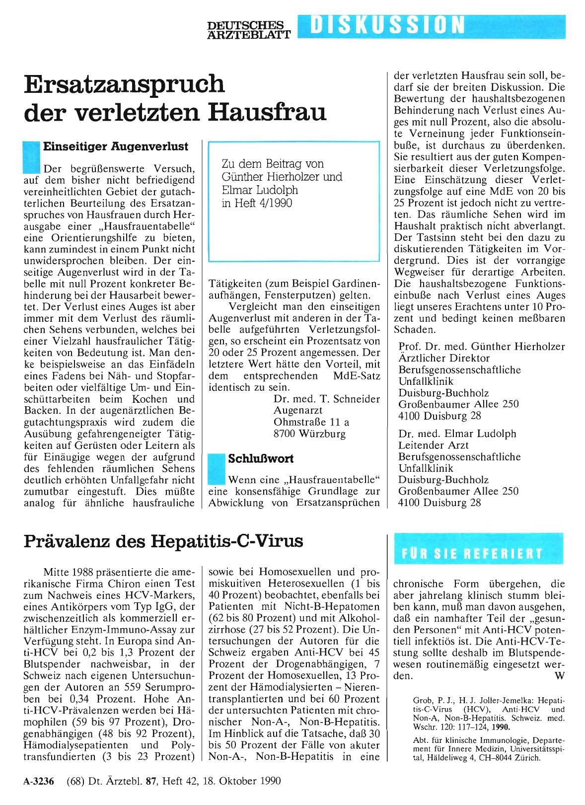 Vorschauseite 1: Ersatzanspruch der verletzten Hausfrau: Schlußwort