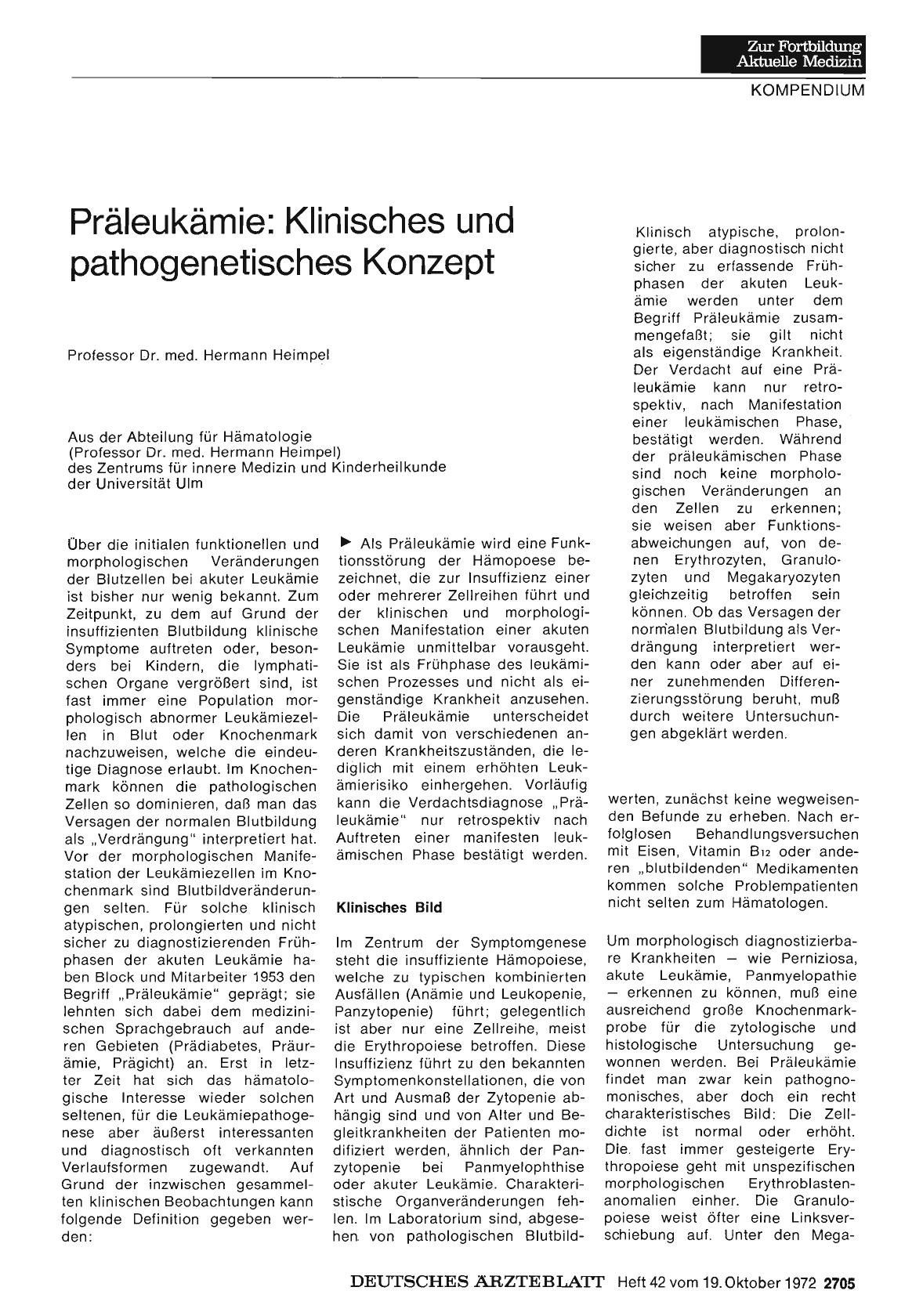 Vorschauseite 1: Präleukämie: Klinisches und pathogenetisches Konzept