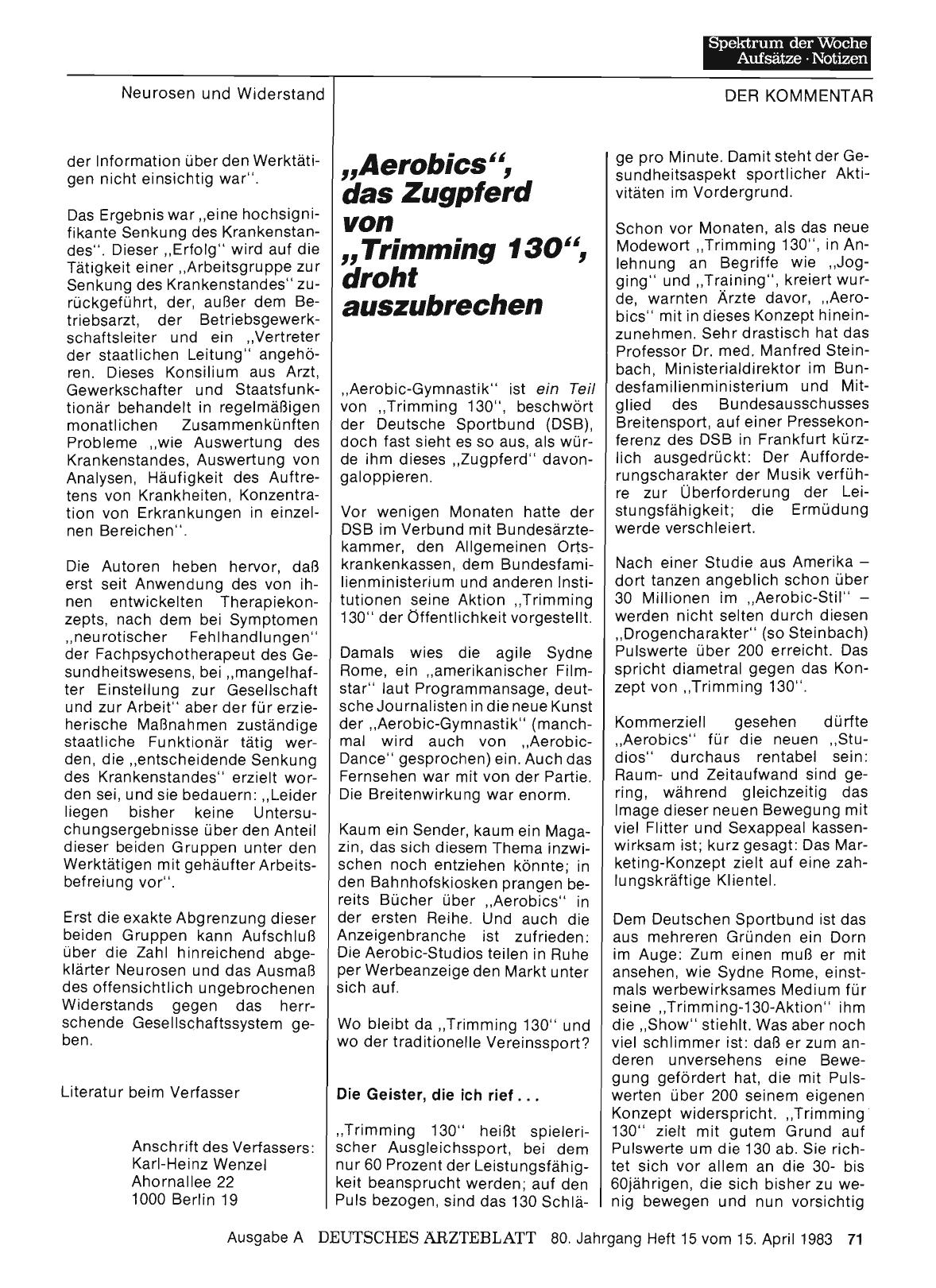 Vorschauseite 1: „Aerobics“, das Zugpferd von „Trimming 130“, droht auszubrechen