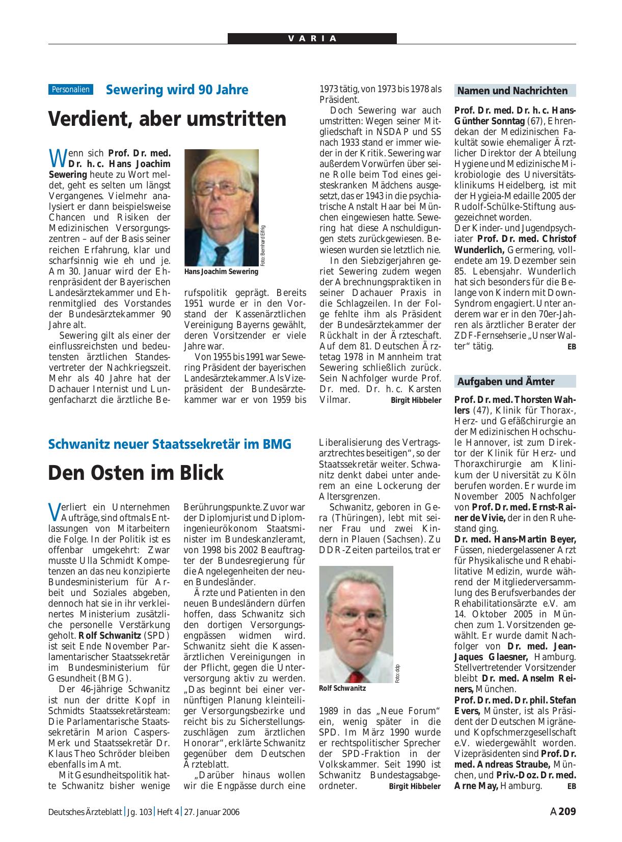 Vorschauseite 1: Schwanitz neuer Staatssekretär im BMG: Den Osten im Blick