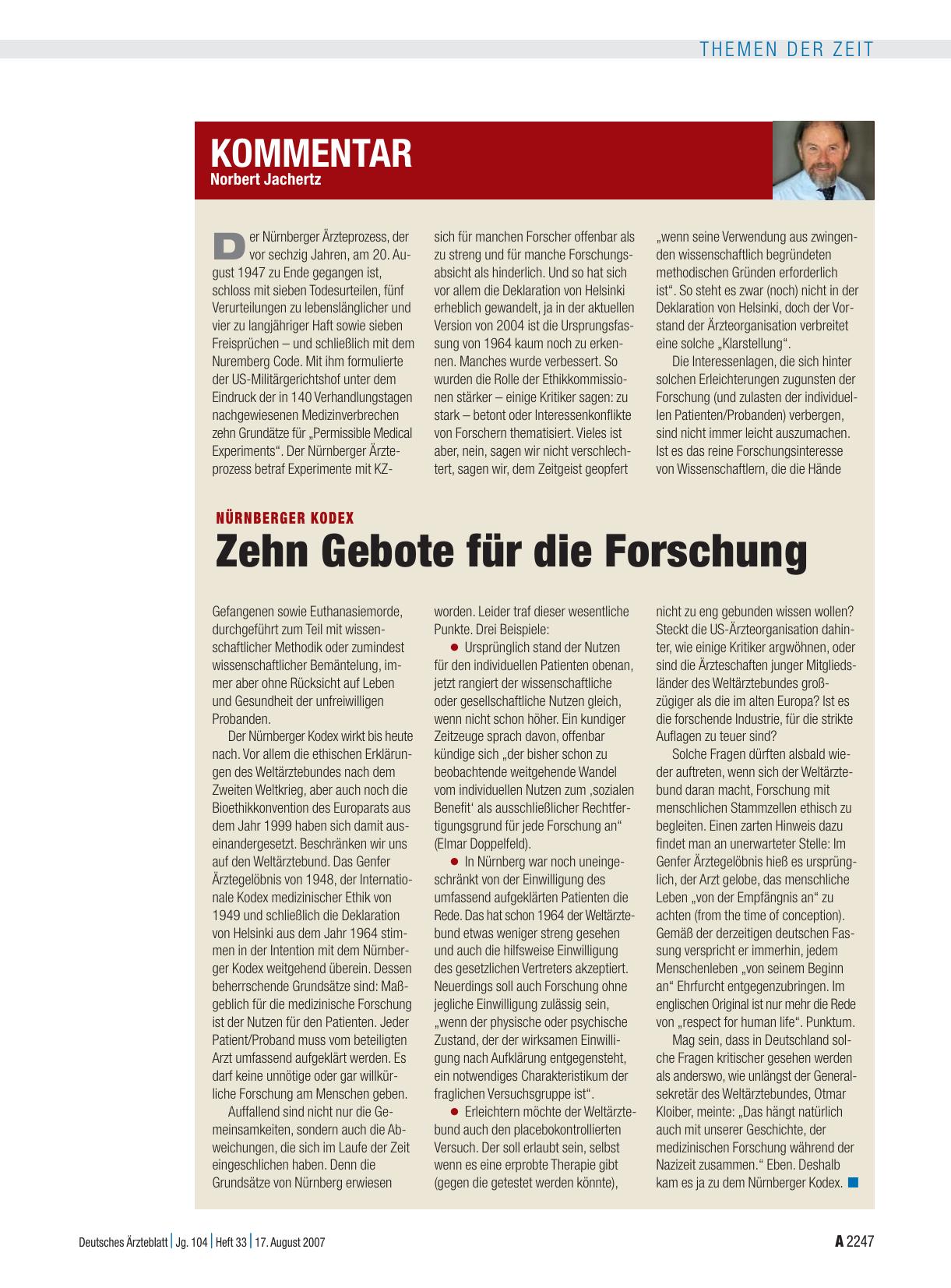 Vorschauseite 1: Nürnberger Kodex: Zehn Gebote für die Forschung