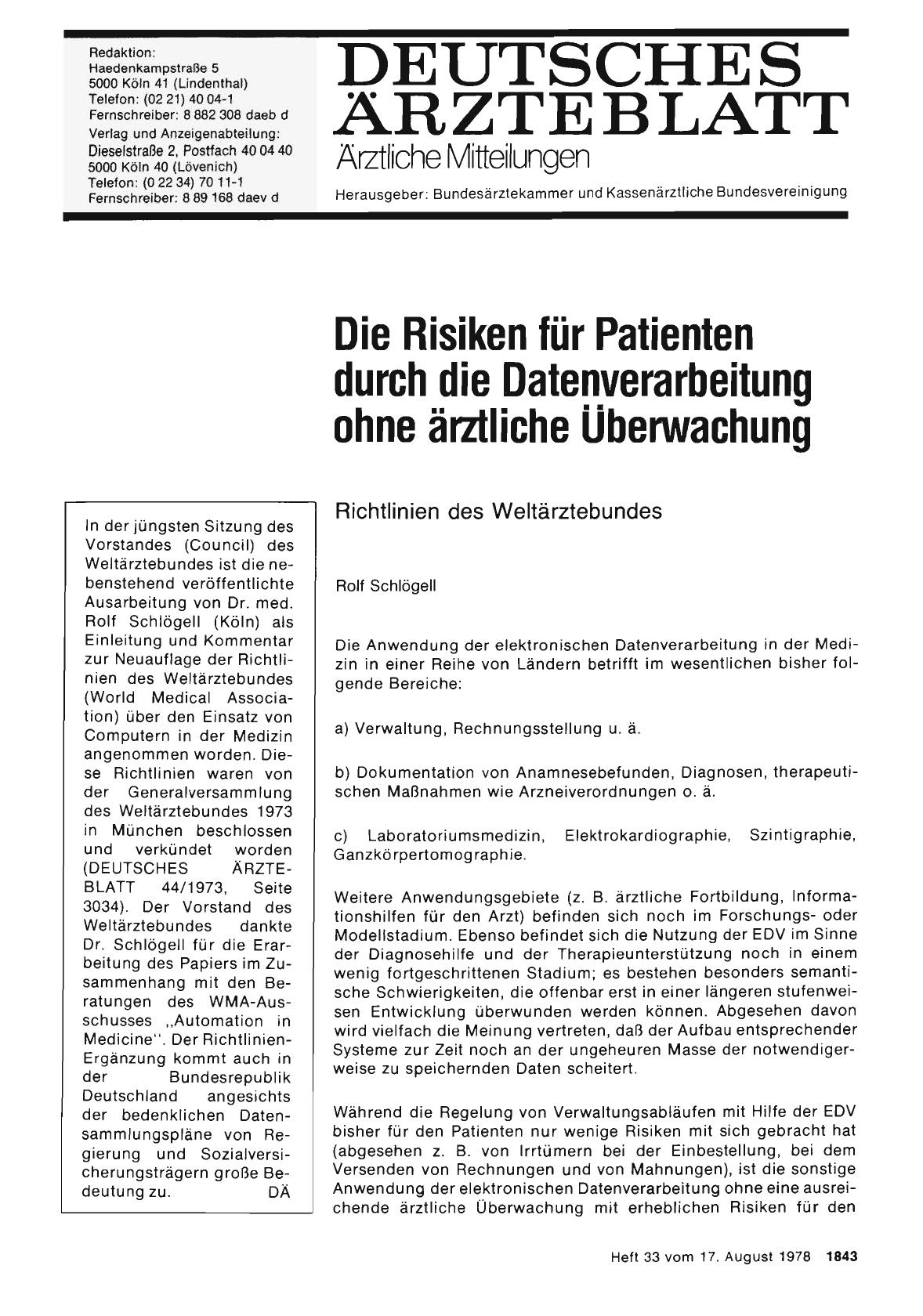 Vorschauseite 1: Die Risiken für Patienten durch die Datenverarbeitung ohne ärztliche Überwachung