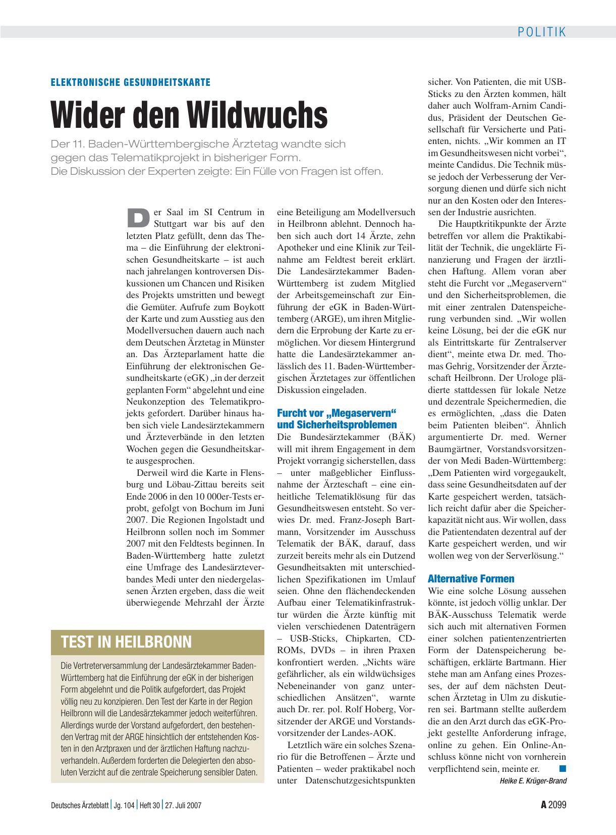 Vorschauseite 1: Elektronische Gesundheitskarte: Wider den Wildwuchs