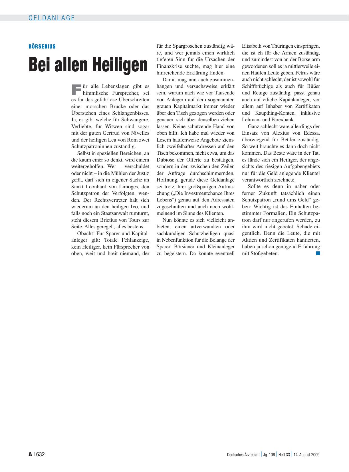 Vorschauseite 1: Börsebius: Bei allen Heiligen