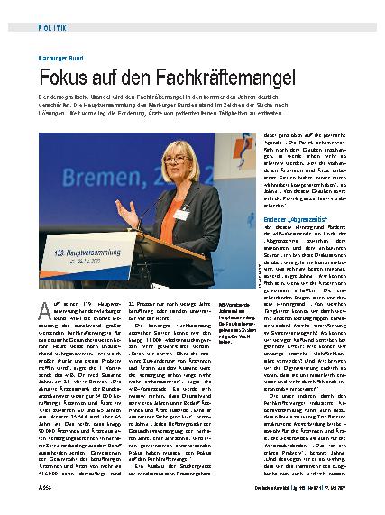 Vorschauseite 1: Marburger Bund: Fokus auf den Fachkräftemangel