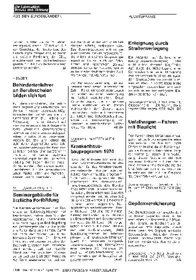 Vorschauseite 1: Nordrhein-Westfalen: Krankenhausbauprogramm 1974