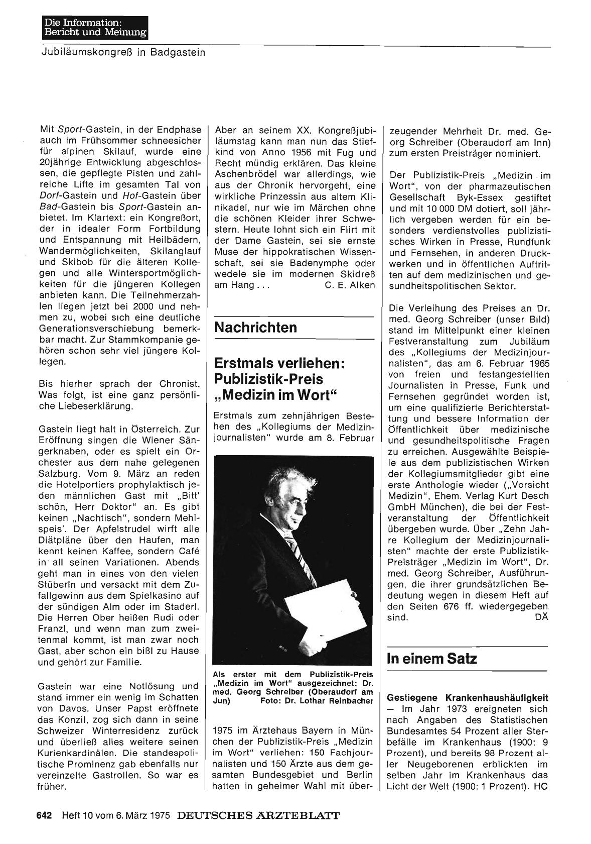 Vorschauseite 1: Erstmals verliehen: Publizistik-Preis „Medizin im Wort“