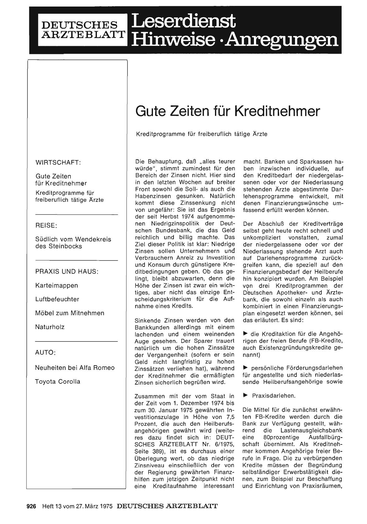 Vorschauseite 1: Gute Zeiten für Kreditnehmer: Kreditprogramme für freiberuflich tätige Ärzte