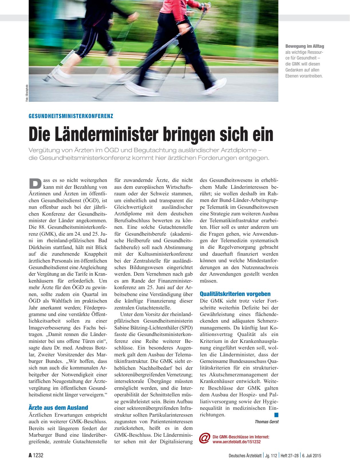 Vorschauseite 1: Gesundheitsministerkonferenz: Die Länderminister bringen sich ein