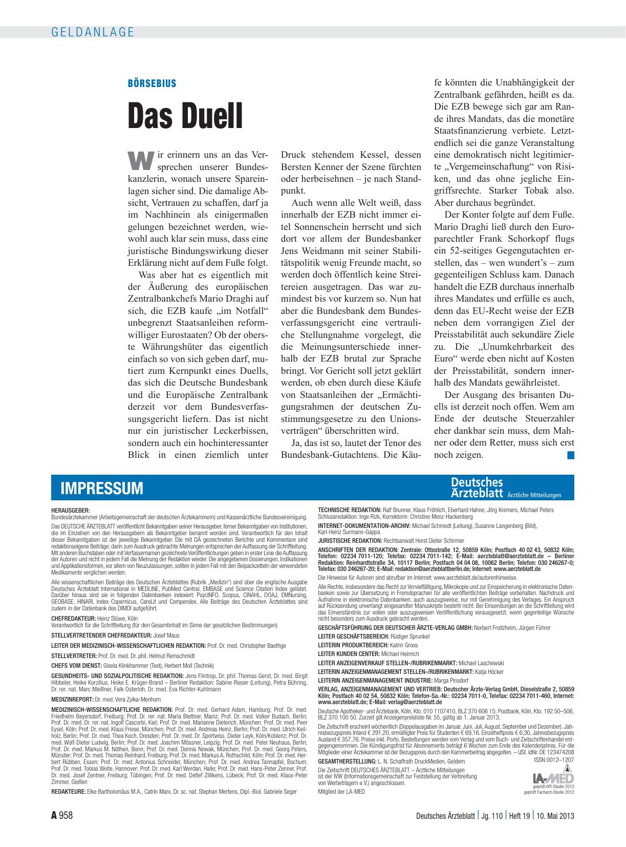 Vorschauseite 1: Börsebius: Das Duell