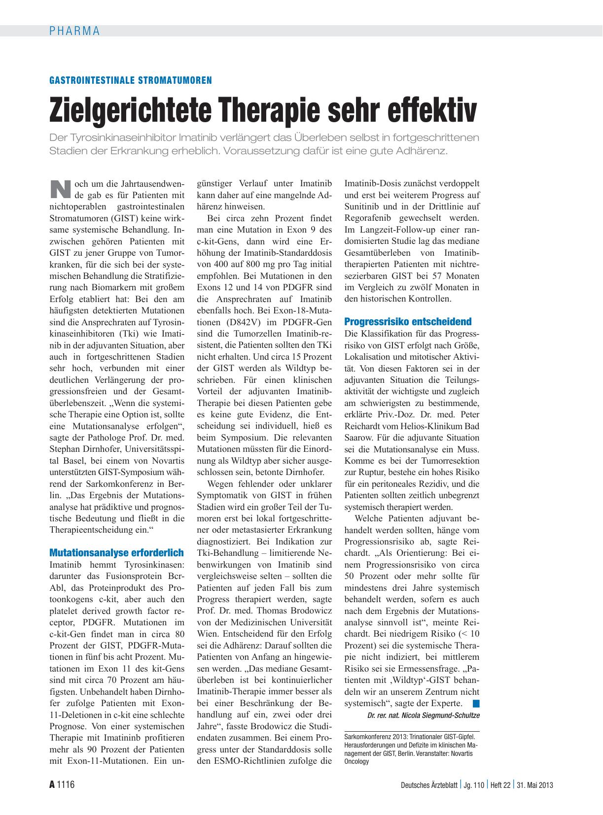 Vorschauseite 1: Gastrointestinale Stromatumoren: Zielgerichtete Therapie sehr effektiv